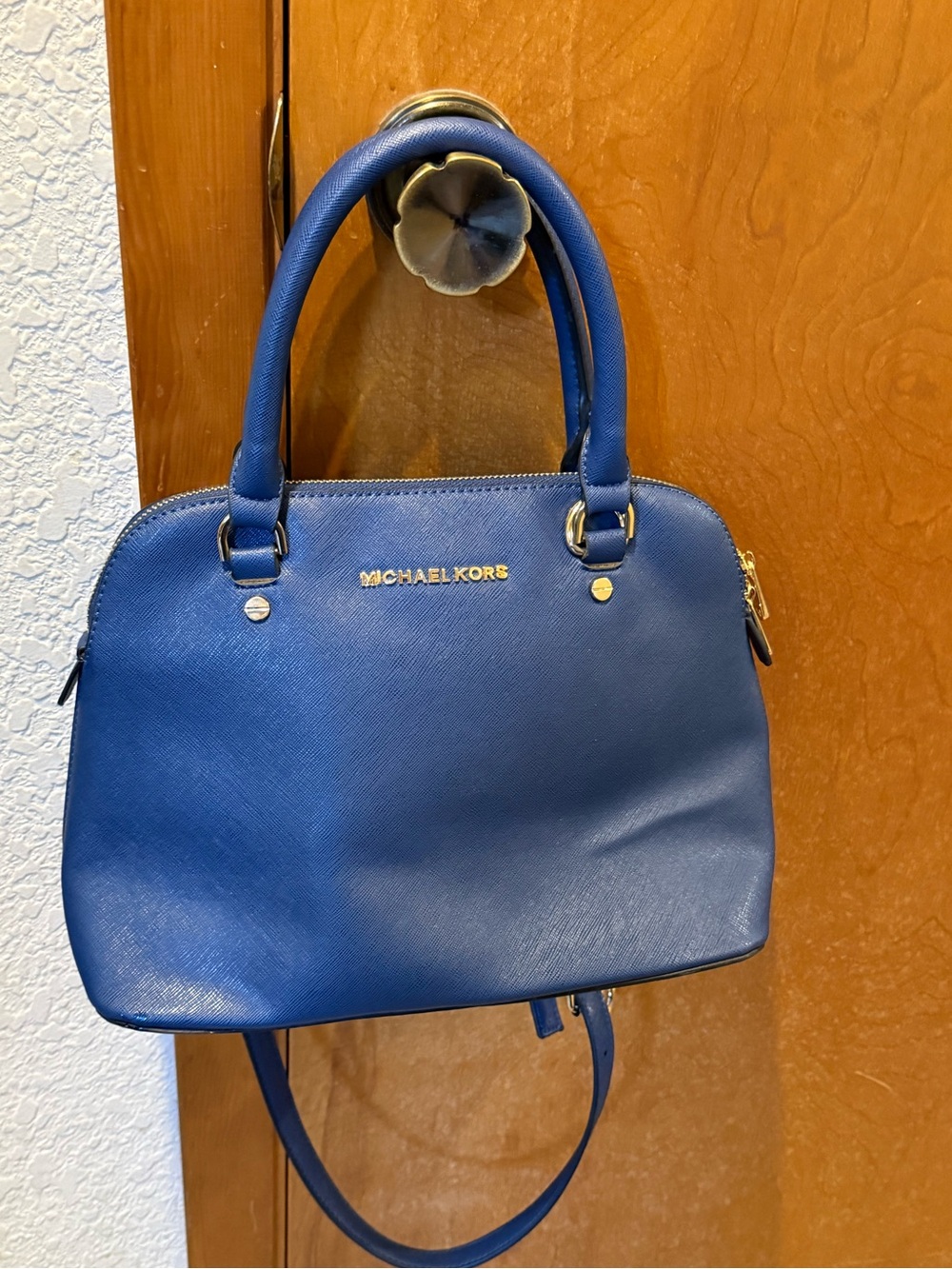 Michael Kors Blue Saffiano Leather Dome Satchel Crossbody Bag⁠ 9x12x5